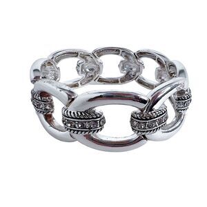 Silver Chunky Embossed Chain Link Bracelet Statement